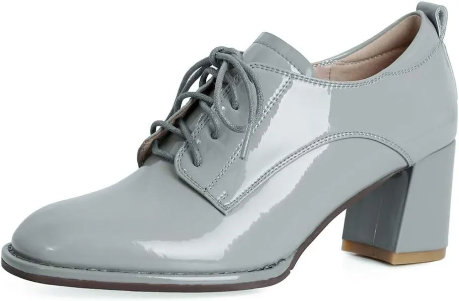 TinaCus Women's Glossy Patent Leather Handmade Round Toe Selftie Mid Chunky Heels Casual Oxford Shoes