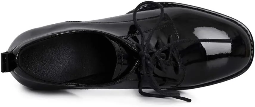 TinaCus Women's Glossy Patent Leather Handmade Round Toe Selftie Mid Chunky Heels Casual Oxford Shoes