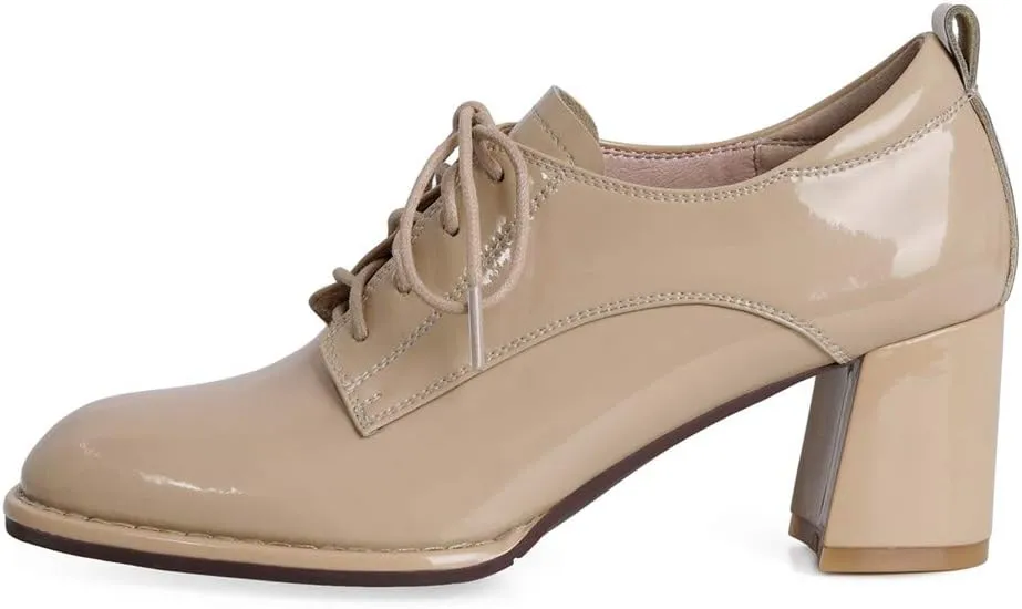 TinaCus Women's Glossy Patent Leather Handmade Round Toe Selftie Mid Chunky Heels Casual Oxford Shoes