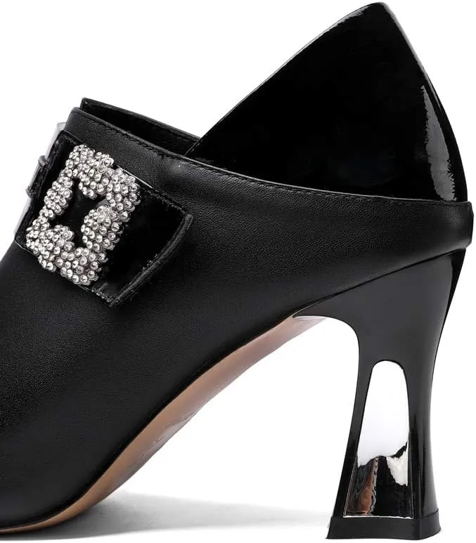TinaCus Women's Handmade Pointed Toe Genuine Leather Sexy High Heel Glitter Square Decor Plus-Size Pump Shoes