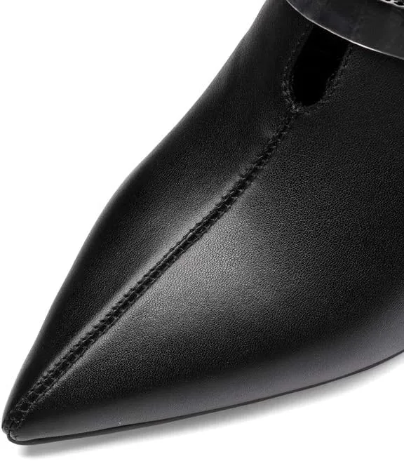 TinaCus Women's Handmade Pointed Toe Genuine Leather Sexy High Heel Glitter Square Decor Plus-Size Pump Shoes