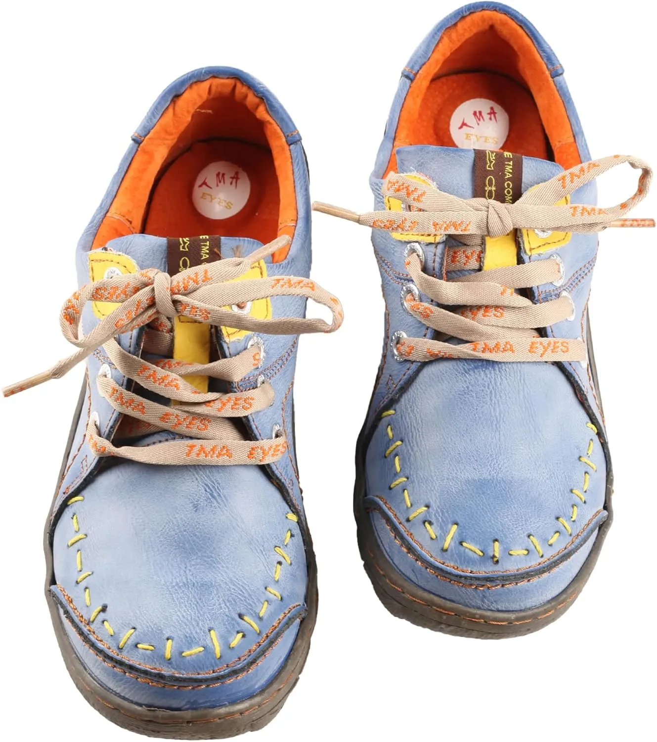 TMA EYES Women's Leather Hand Stitching Walking Travel Shoes Casual Lightweight Comfort Fashion Sneaker