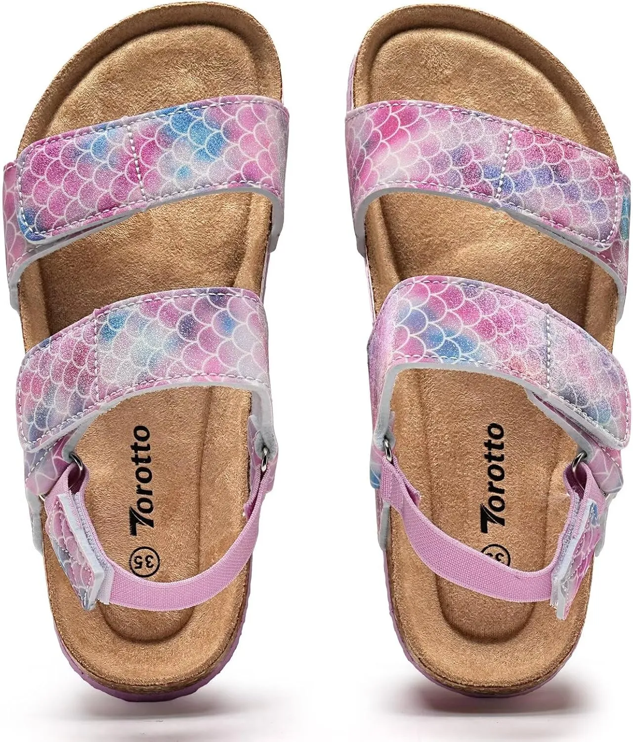 Torotto Girls Boys Sandals with Cork Footbed Adjustable Straps Summer Glitter Slides Sandals Open Toes Flat for Kids Toddler