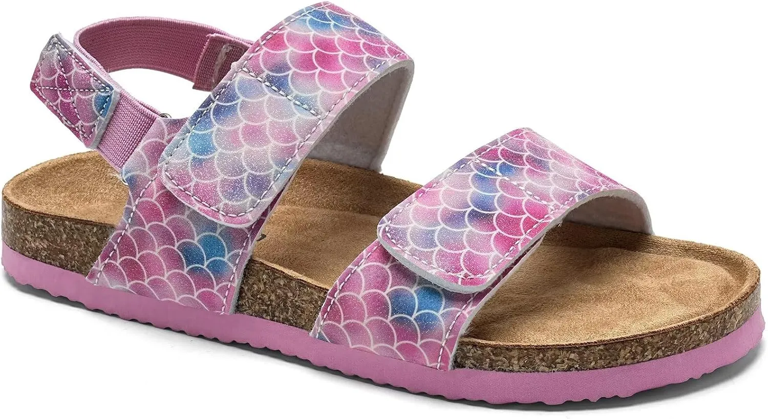 Torotto Girls Boys Sandals with Cork Footbed Adjustable Straps Summer Glitter Slides Sandals Open Toes Flat for Kids Toddler