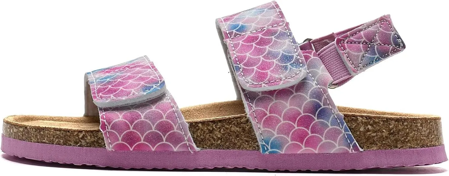 Torotto Girls Boys Sandals with Cork Footbed Adjustable Straps Summer Glitter Slides Sandals Open Toes Flat for Kids Toddler