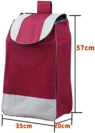Trolley Shopping Replacement Bag - 40L Foldable Grocery Cart Special Shopping Bag, Cart Replacement Bag with Drawstring, Trolley Accessories, L35XW20XH57CM (Color : Wine Red)