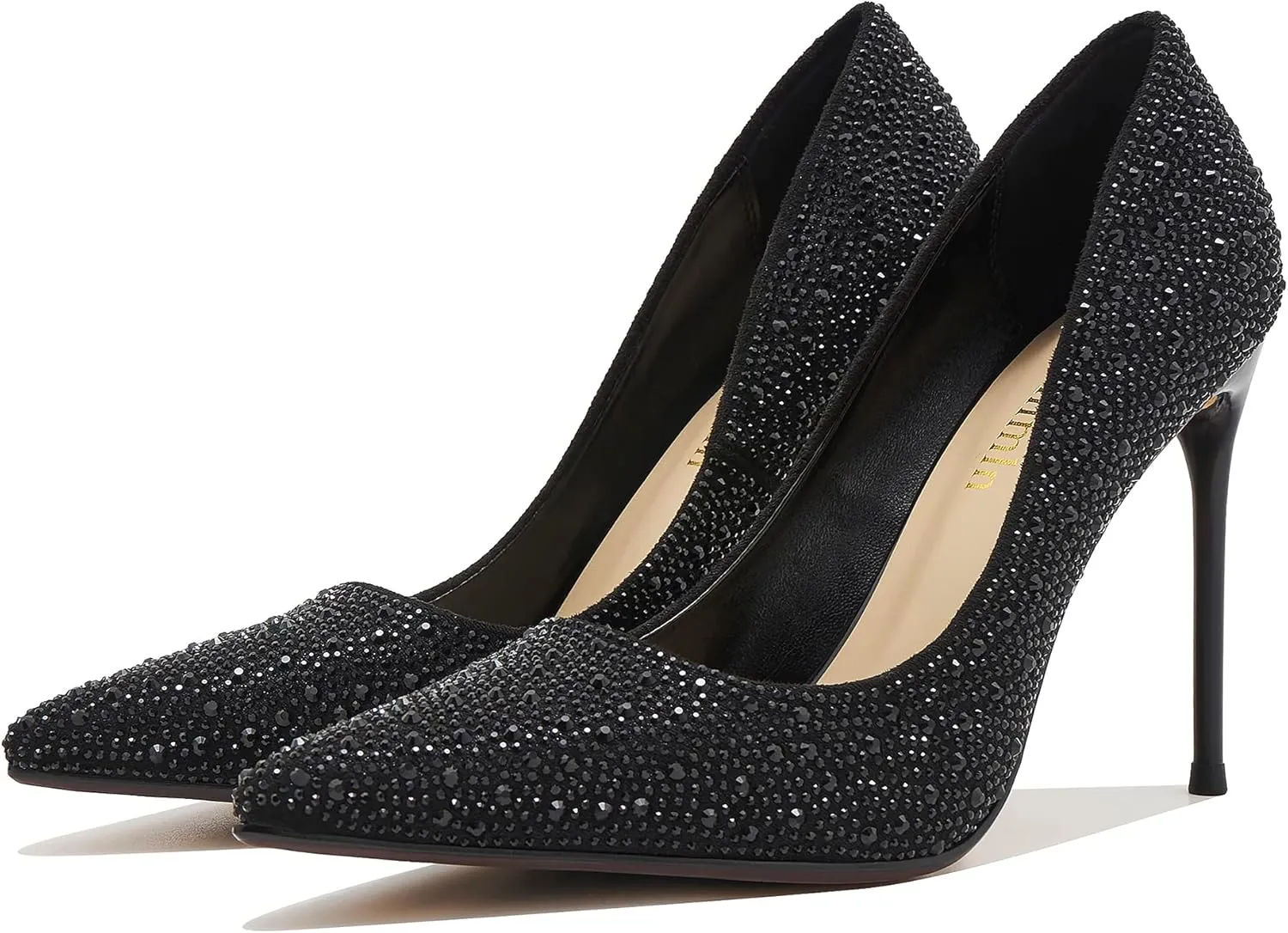 Tsrenlmln Women's Stiletto High Heel Pumps Classic Party Wedding Pointed Toe Pump Shoes with Black Rhinestone