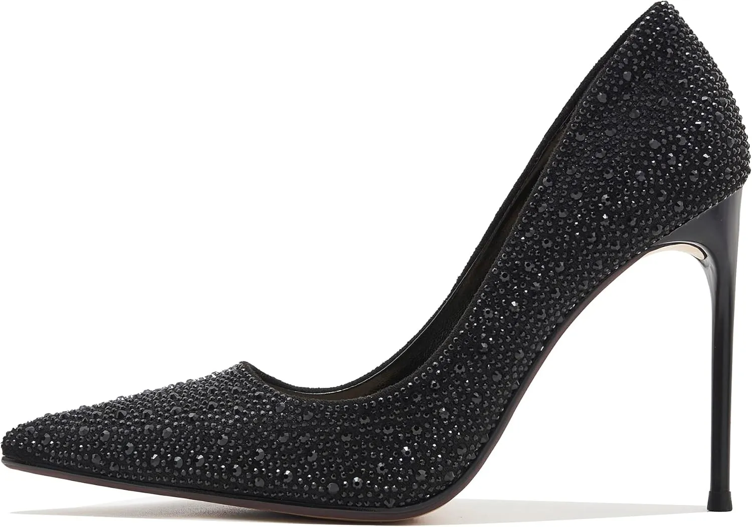 Tsrenlmln Women's Stiletto High Heel Pumps Classic Party Wedding Pointed Toe Pump Shoes with Black Rhinestone