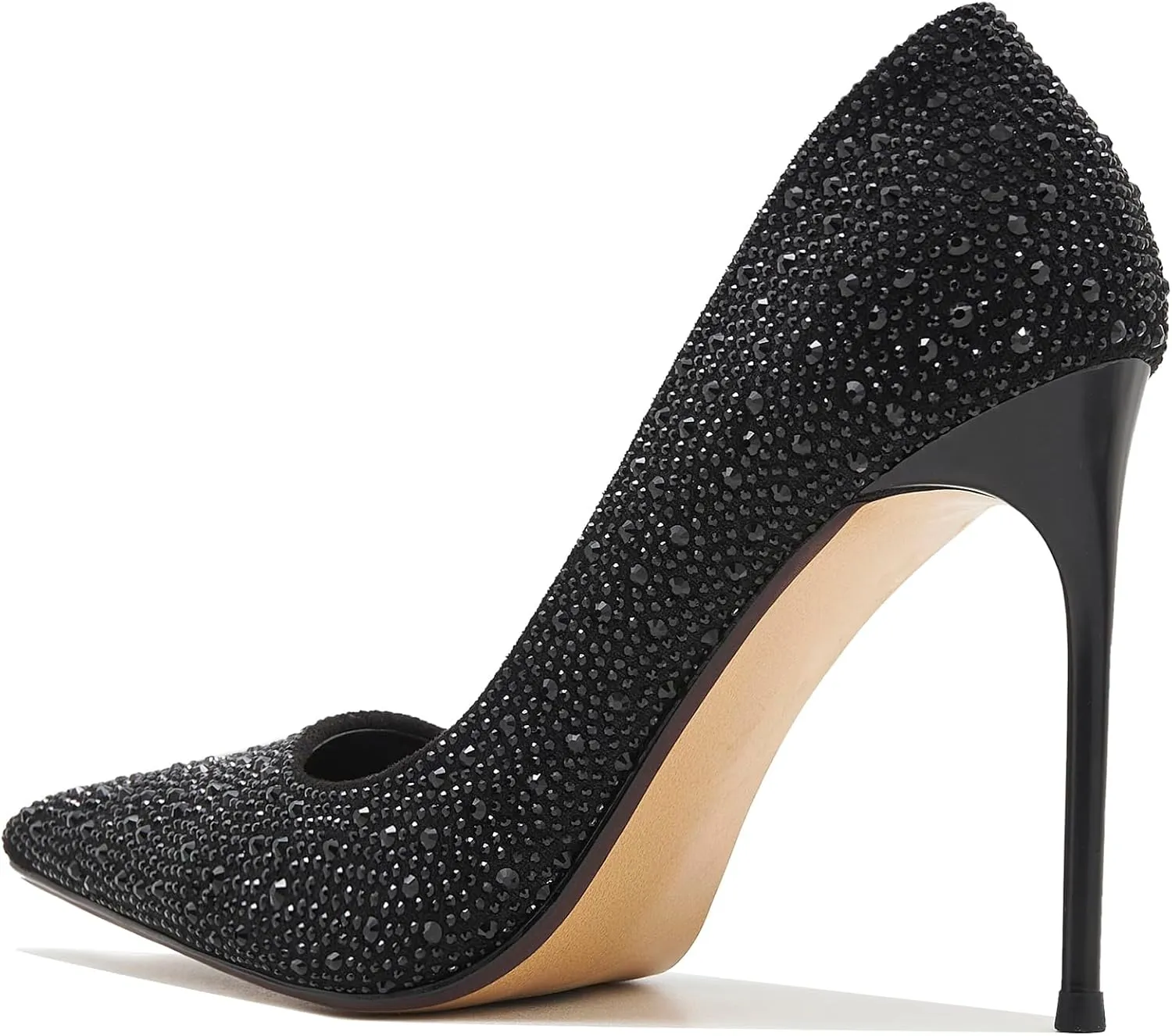 Tsrenlmln Women's Stiletto High Heel Pumps Classic Party Wedding Pointed Toe Pump Shoes with Black Rhinestone