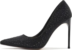 Tsrenlmln Women's Stiletto High Heel Pumps Classic Party Wedding Pointed Toe Pump Shoes with Black Rhinestone