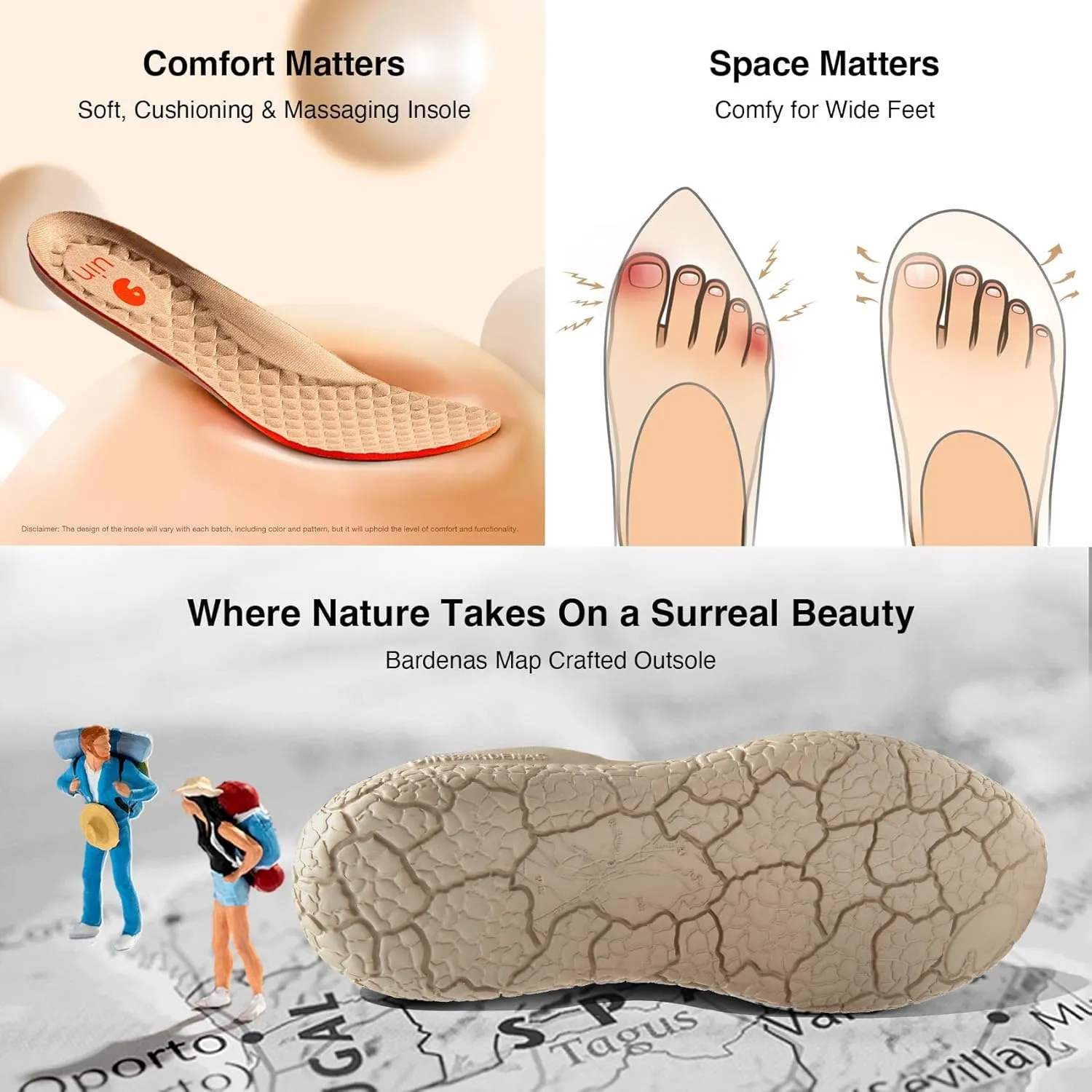 UIN Men's Art Travel Walking Shoes Slip On Casual Lightweight Wide Toe Chunky Comfort Fashion Sneaker Bardenas
