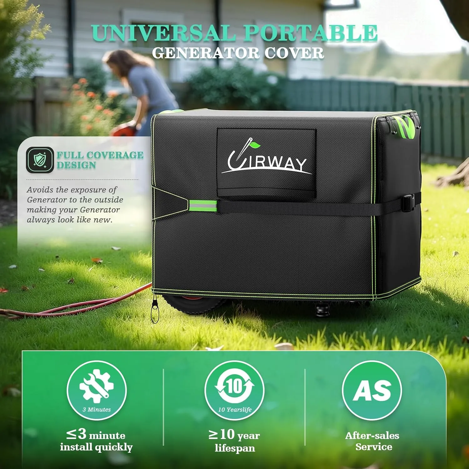 UIRWAY Outdoor Generator Covers Waterproof, 32”L x 24”W x 24”H Portable Generator Cover for Outside, 600D Heavy Duty Universal Generator Protection Cover Fit for Most Generators 5000-10000 Watt