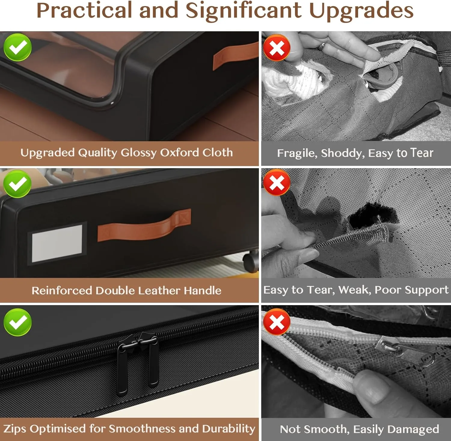 Under Bed Storage with Wheels, 50L Large Capacity UnderBed Storage Containers with Clear Lid and Handles, Under the Bed Storage Bins Drawers for Clothes,Blankets,Shoes,Books (BLACK, 2 PACK)