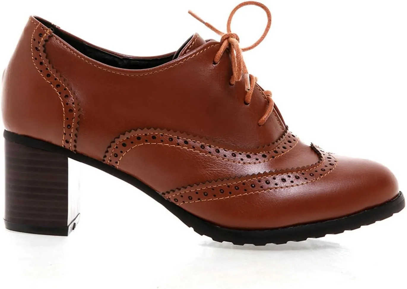 Uniquelly Women's Lace up Oxfords Vintage Brogues Shoes Round Toe Stacked Heel Wingtip Oxford Shoes Chunky Block Heels Retro Saddle Shoes Pumps