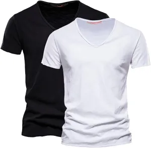 V Neck Shirts for Men Cotton Short Sleeve 2 Pc Dry Fit Casual Summer Fashion T-Shirts Big and Tall Stylish Beach Tshirts