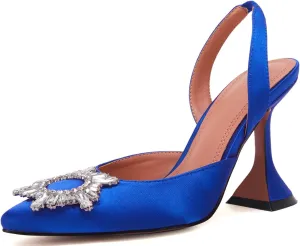 VETASTE Women's High Heel Crystal Slingback Pumps Pointed Toe Strappy Triangle Heeled Party Wedding Bride Pump Shoes