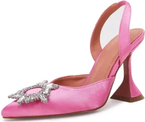 VETASTE Women's High Heel Crystal Slingback Pumps Pointed Toe Strappy Triangle Heeled Party Wedding Bride Pump Shoes
