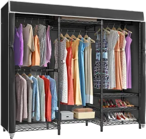 VIPEK V5C Heavy Duty Covered Clothes Rack Portable Bedroom Armoires Rack, Black Metal Clothing Rack with Black Cover, Adjustable Custom Freestanding Closet Wardrobe, Max Load 800LBS