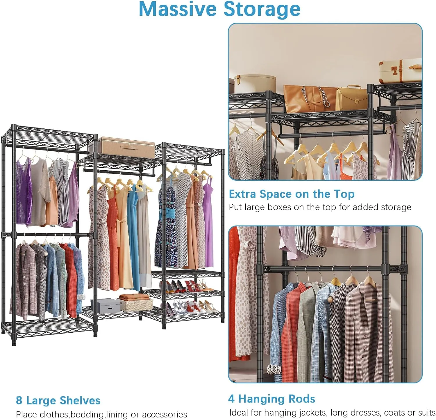 VIPEK V5C Heavy Duty Covered Clothes Rack Portable Bedroom Armoires Rack, Black Metal Clothing Rack with Black Cover, Adjustable Custom Freestanding Closet Wardrobe, Max Load 800LBS