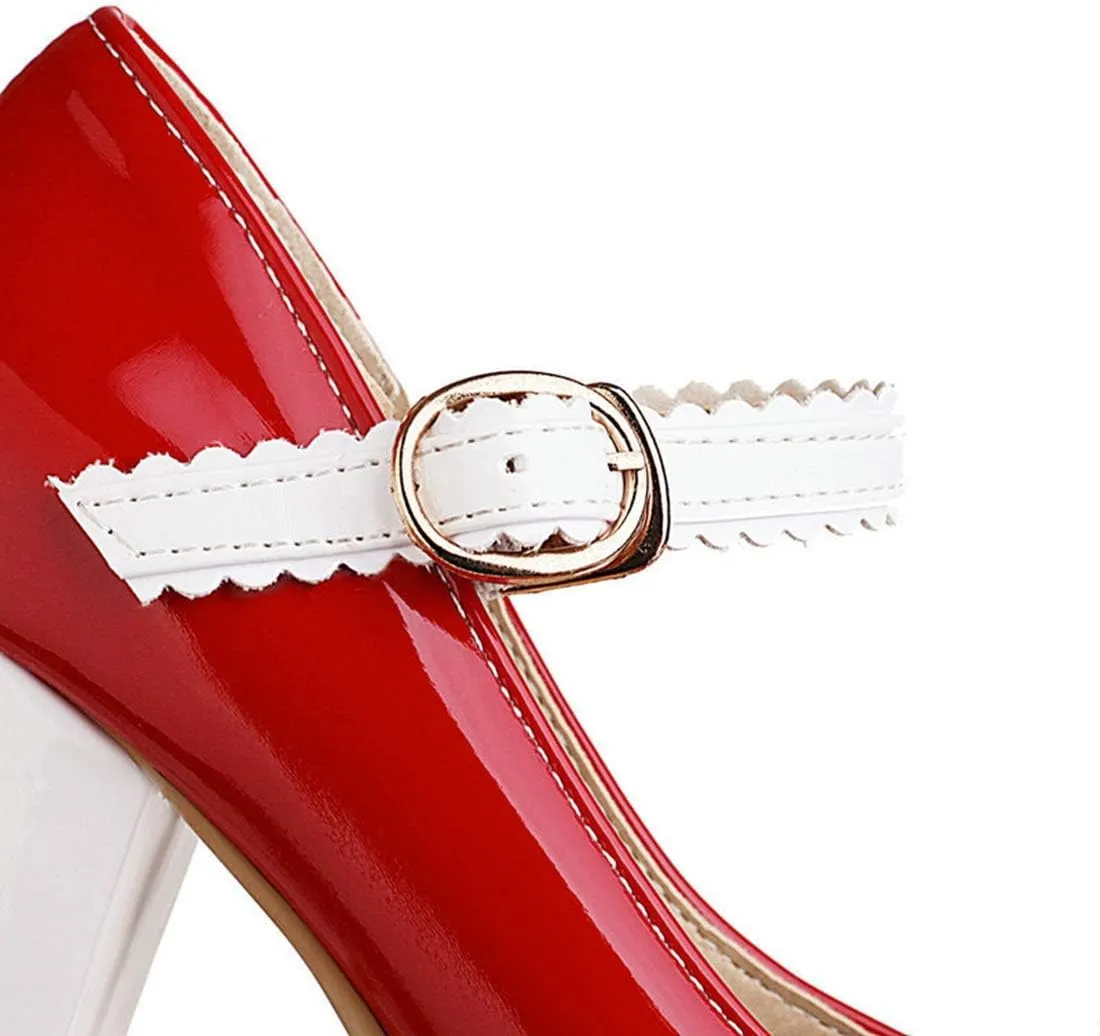 VOKLIN Women's Girls Lolita Sweet Bow Mary Jane Pumps Ankle Strap Platform Block High Heel Oxford Dress Shoes