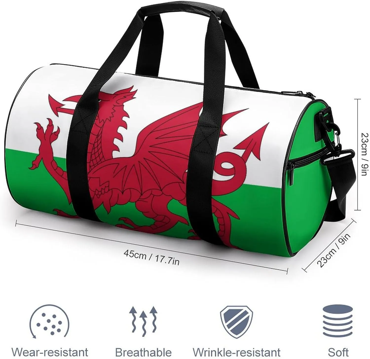 Wales Flag Waterproof Gym Bag for Women Men with Wet Pocket Sports Duffel for Travel Weekender
