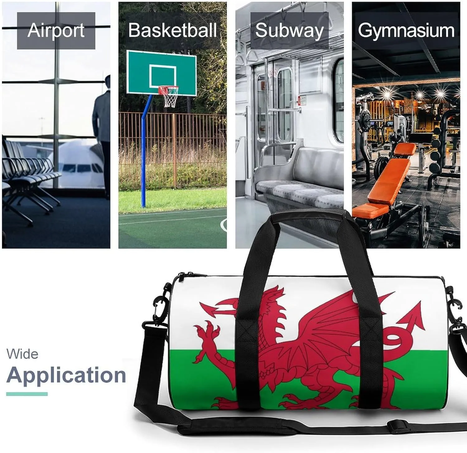 Wales Flag Waterproof Gym Bag for Women Men with Wet Pocket Sports Duffel for Travel Weekender