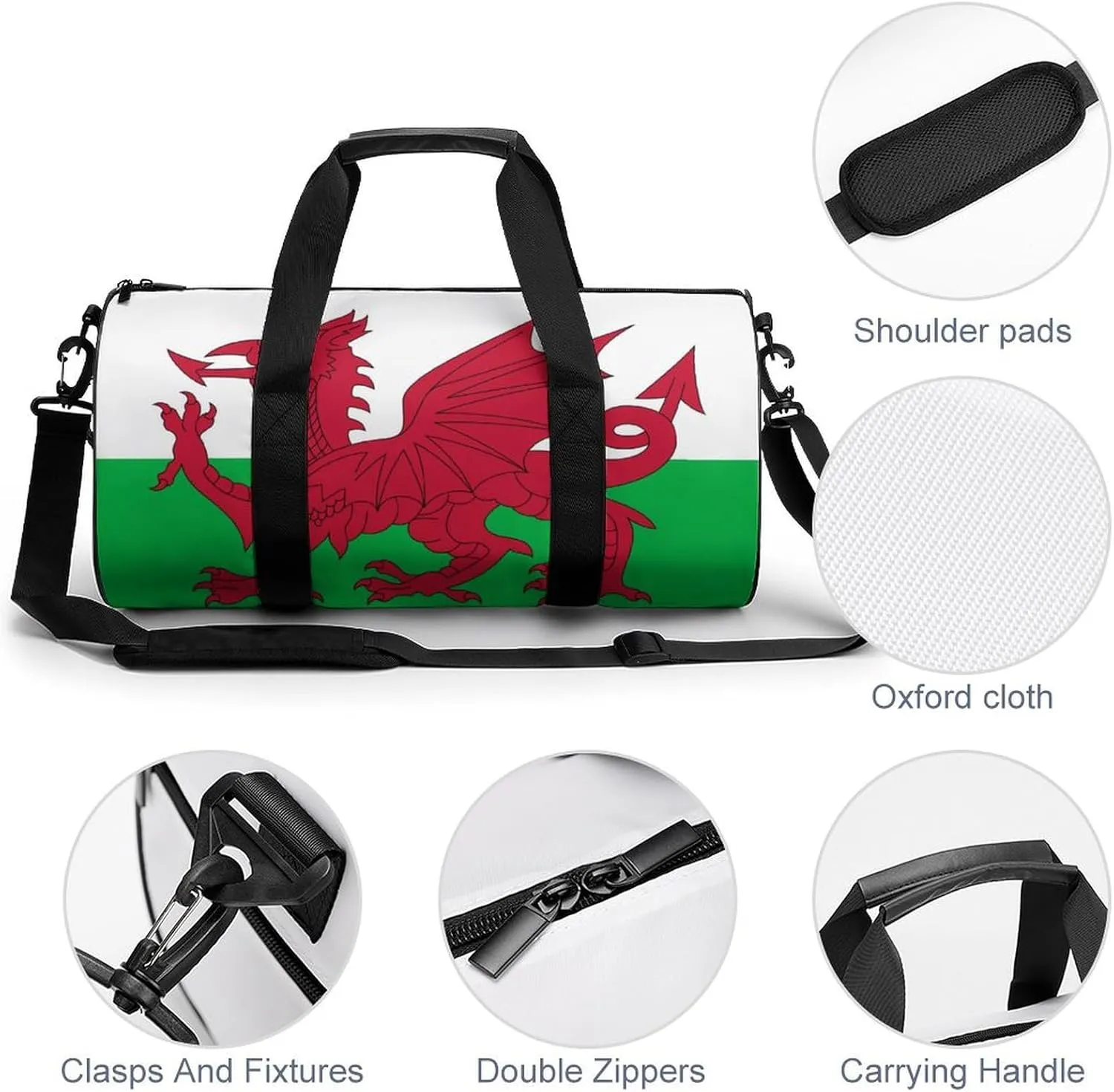 Wales Flag Waterproof Gym Bag for Women Men with Wet Pocket Sports Duffel for Travel Weekender