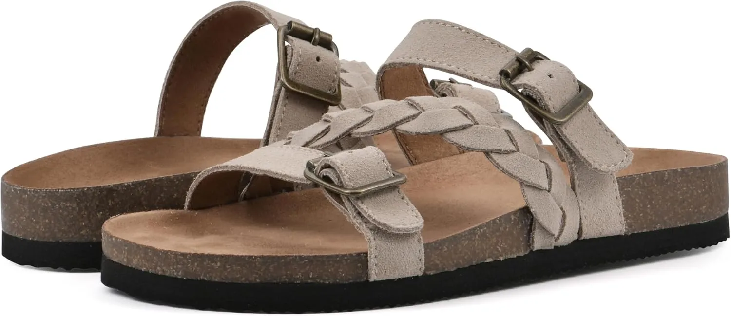 WHITE MOUNTAIN Women's Huntington Signature Comfort Molded Footbed Double Buckle Braided Sandal
