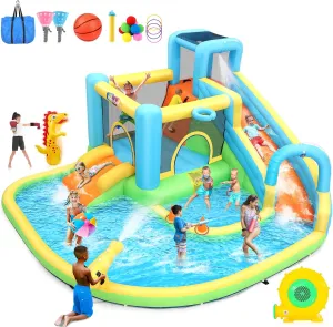 Whubefy 12.8x12Ft Large Waterslide Bounce House for Big Kids 3-12, 13-in-1 Inflatable Bounce House Water Slide with Splash Pool, Jump Bouncy Castle, Blow up Water Slides Park for Kids Backyard Party