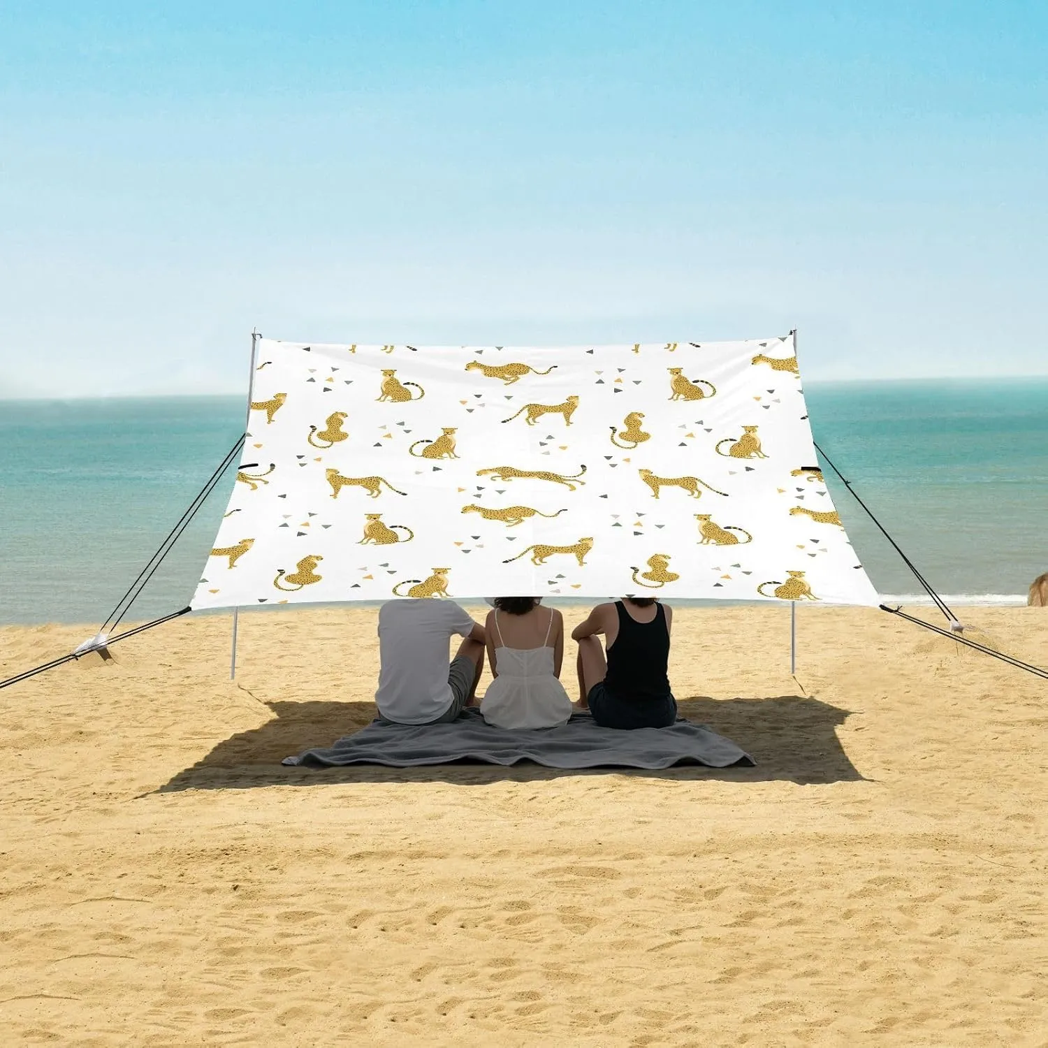 Wild Cats Cheetahs Beach Camping Tent Sun Shelter for Whole Family, Beach Shade Canopy with UPF50  UV Protection,Easy Set Up and Carry,Outdoor Shade for Trips, Fishing, Backyard Fun Picnics