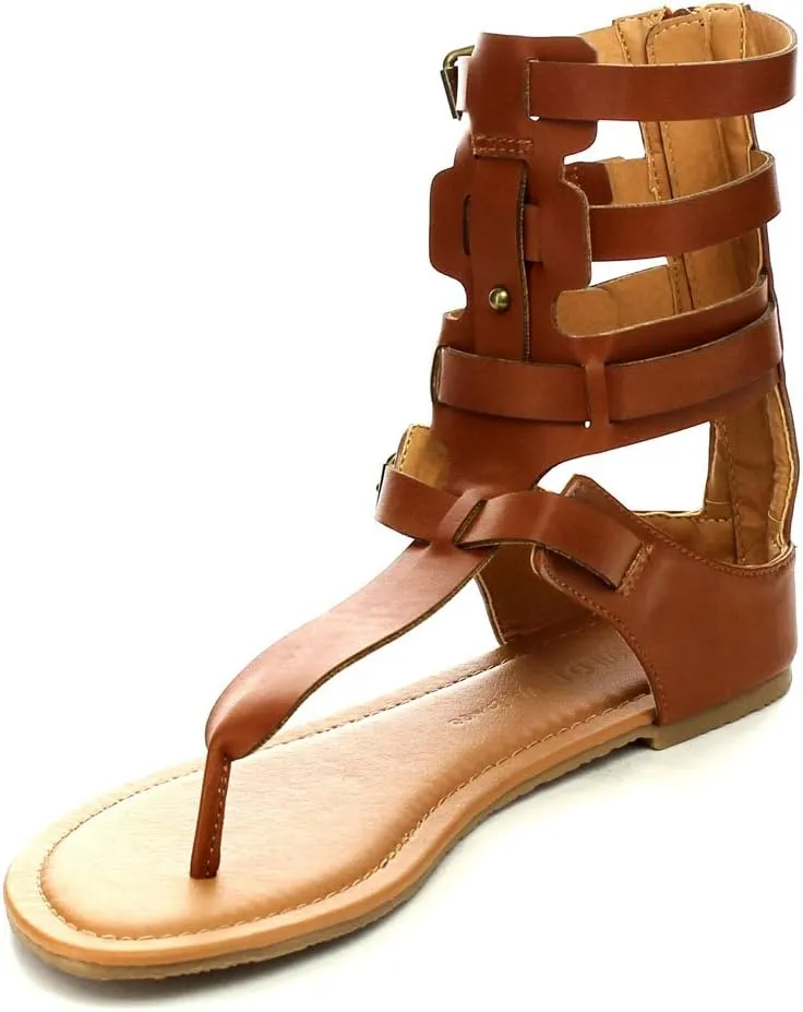 Wild Diva Tanaya-540 Women's T-Strap Buckle Gladiator Back Zip Flat Thong Sandal