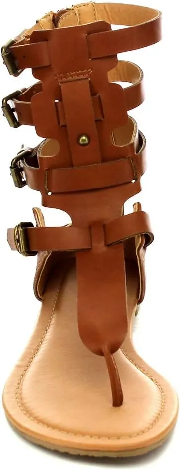 Wild Diva Tanaya-540 Women's T-Strap Buckle Gladiator Back Zip Flat Thong Sandal
