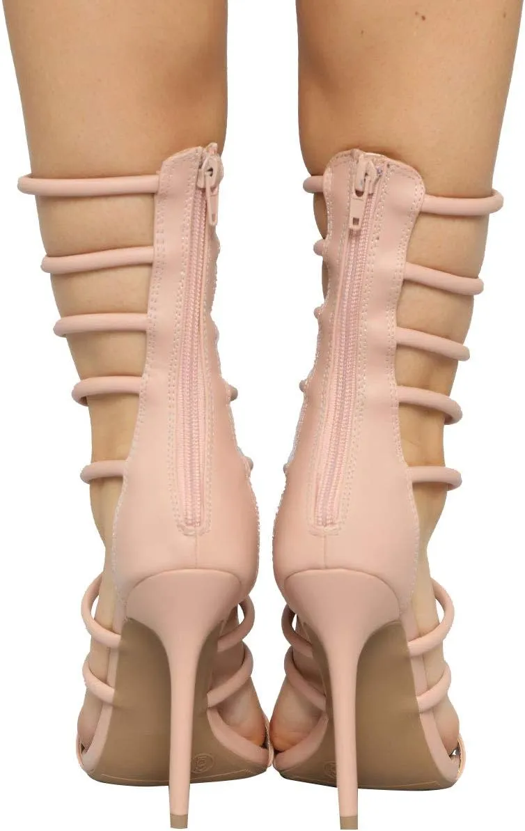 Wild Diva Womens Open Toe Strappy Cage Shaft Gladiator Stiletto Heel Pump Sandals Shoes
