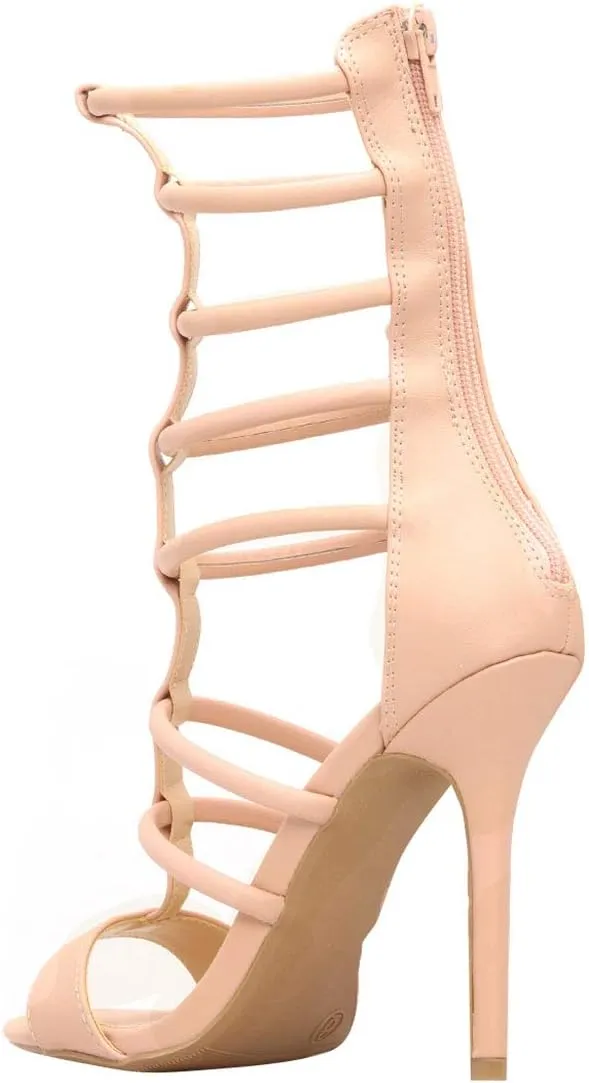 Wild Diva Womens Open Toe Strappy Cage Shaft Gladiator Stiletto Heel Pump Sandals Shoes