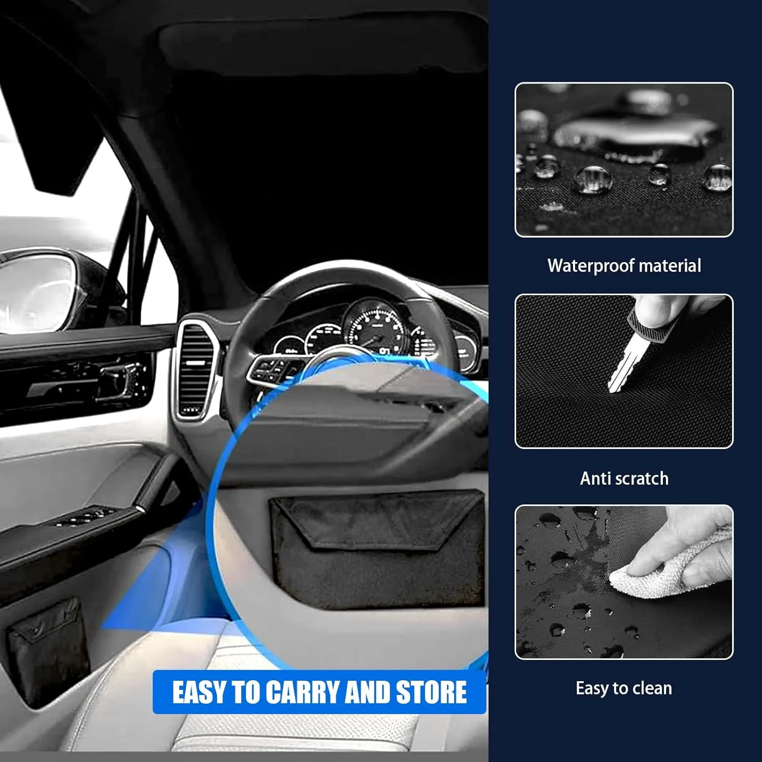 Windshield Snow Cover, Frost and Waterproof All-Weather Protective Cover, 600D Oxford Cloth Anti-Theft Mounting Privacy Cover, Universal for Cars Outdoor Portable Foldable Car Cover (Black)