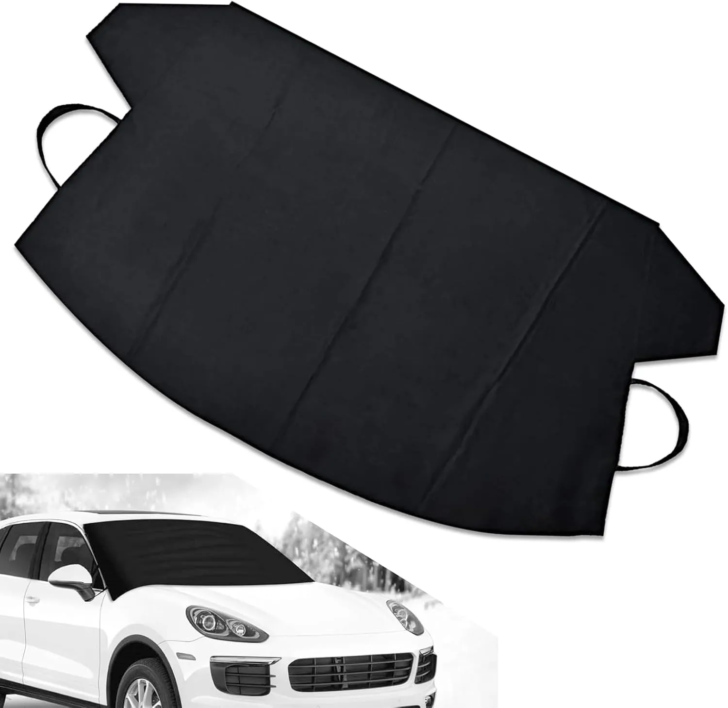 Windshield Snow Cover, Frost and Waterproof All-Weather Protective Cover, 600D Oxford Cloth Anti-Theft Mounting Privacy Cover, Universal for Cars Outdoor Portable Foldable Car Cover (Black)