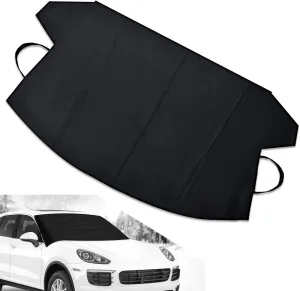 Windshield Snow Cover, Frost and Waterproof All-Weather Protective Cover, 600D Oxford Cloth Anti-Theft Mounting Privacy Cover, Universal for Cars Outdoor Portable Foldable Car Cover (Black)