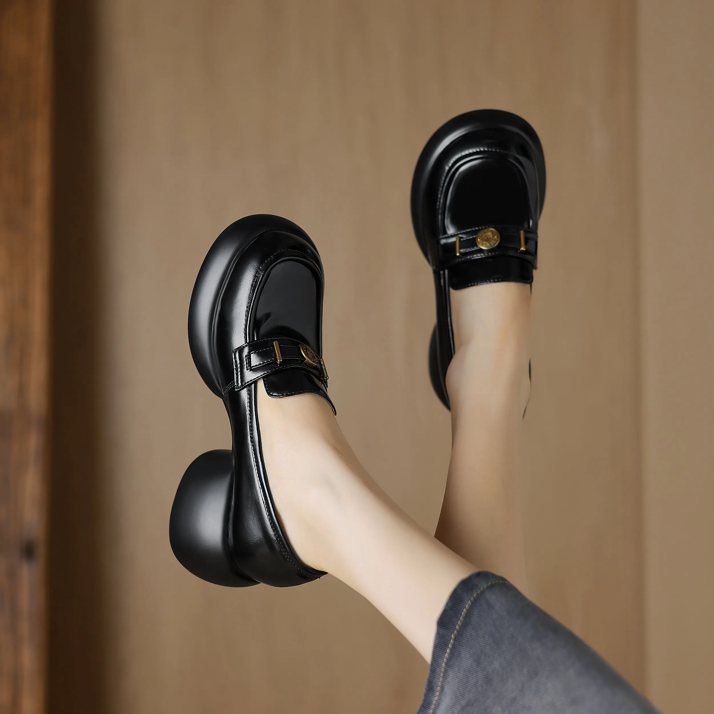 Women's Casual Leather Platform Slip on Chunky Penny Loafers