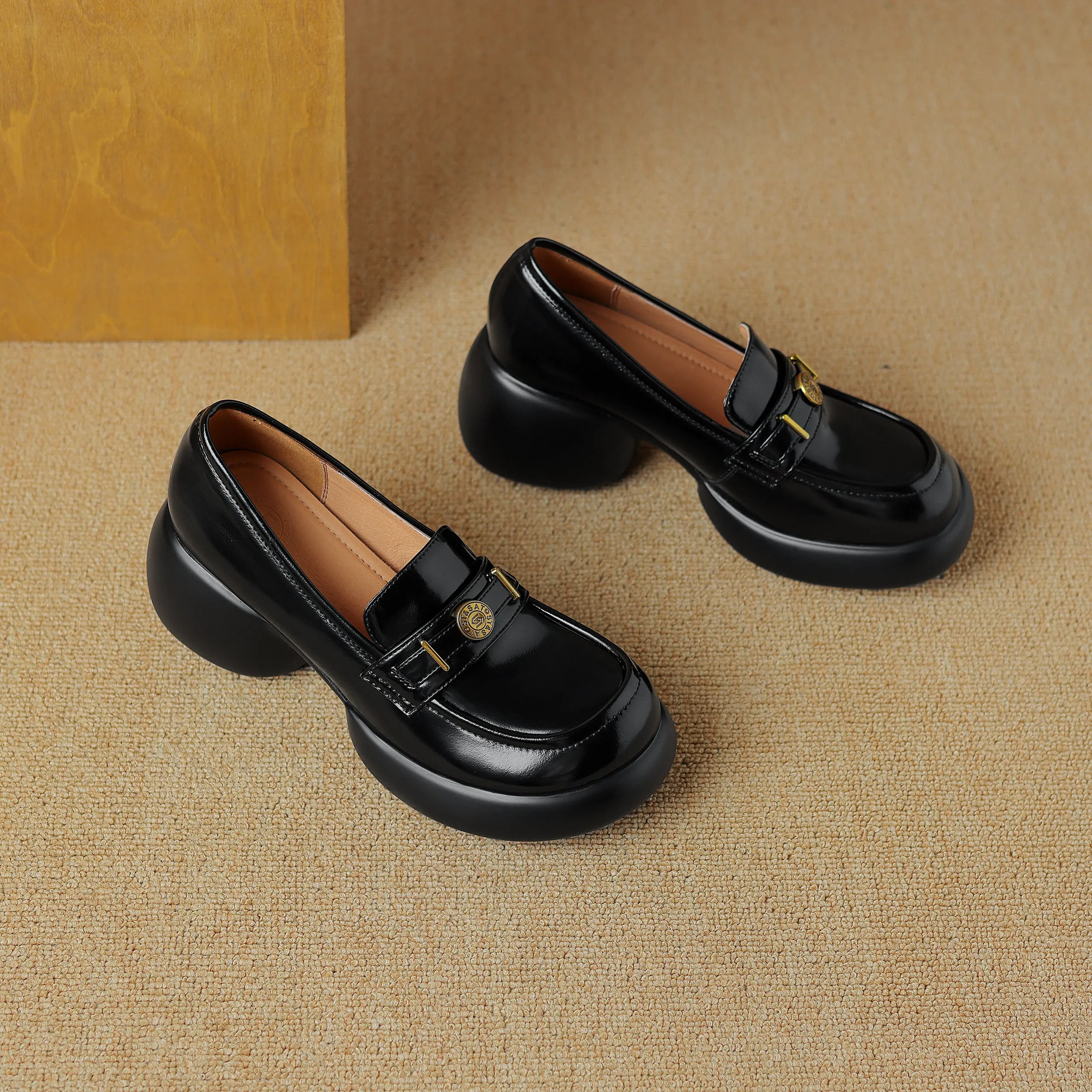 Women's Casual Leather Platform Slip on Chunky Penny Loafers