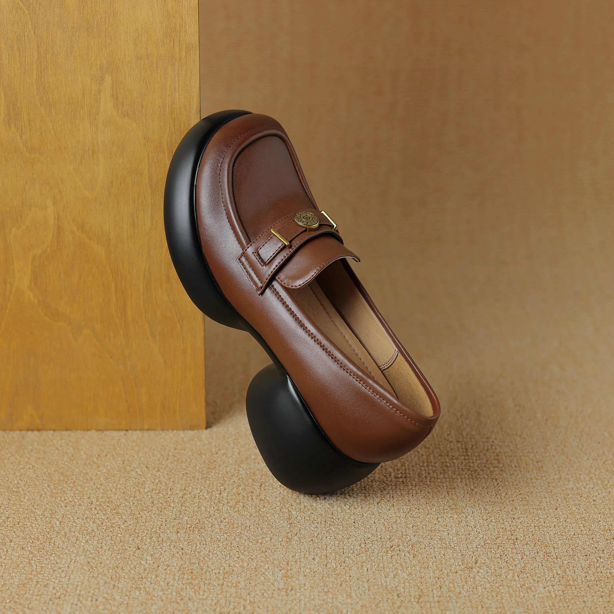 Women's Casual Leather Platform Slip on Chunky Penny Loafers