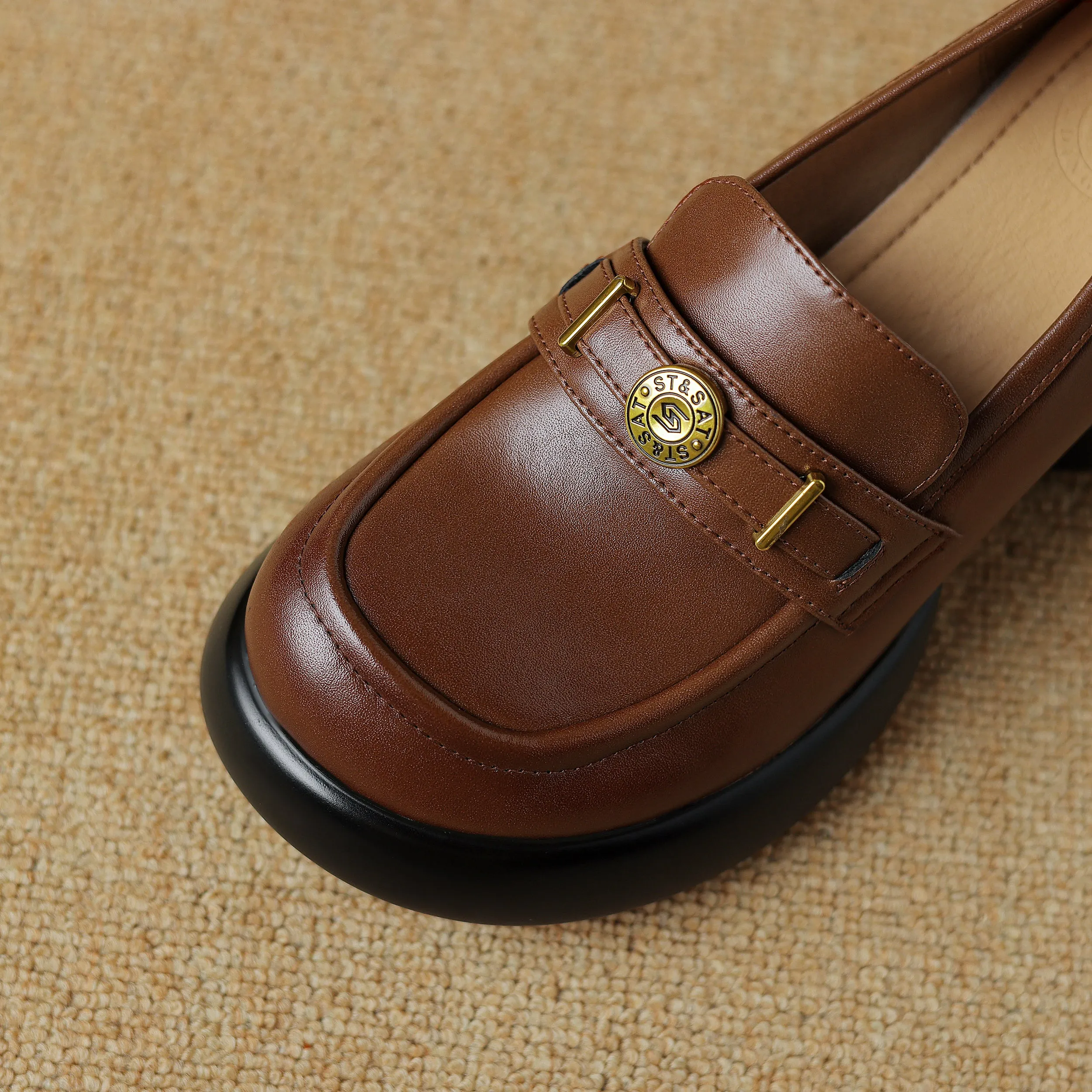 Women's Casual Leather Platform Slip on Chunky Penny Loafers
