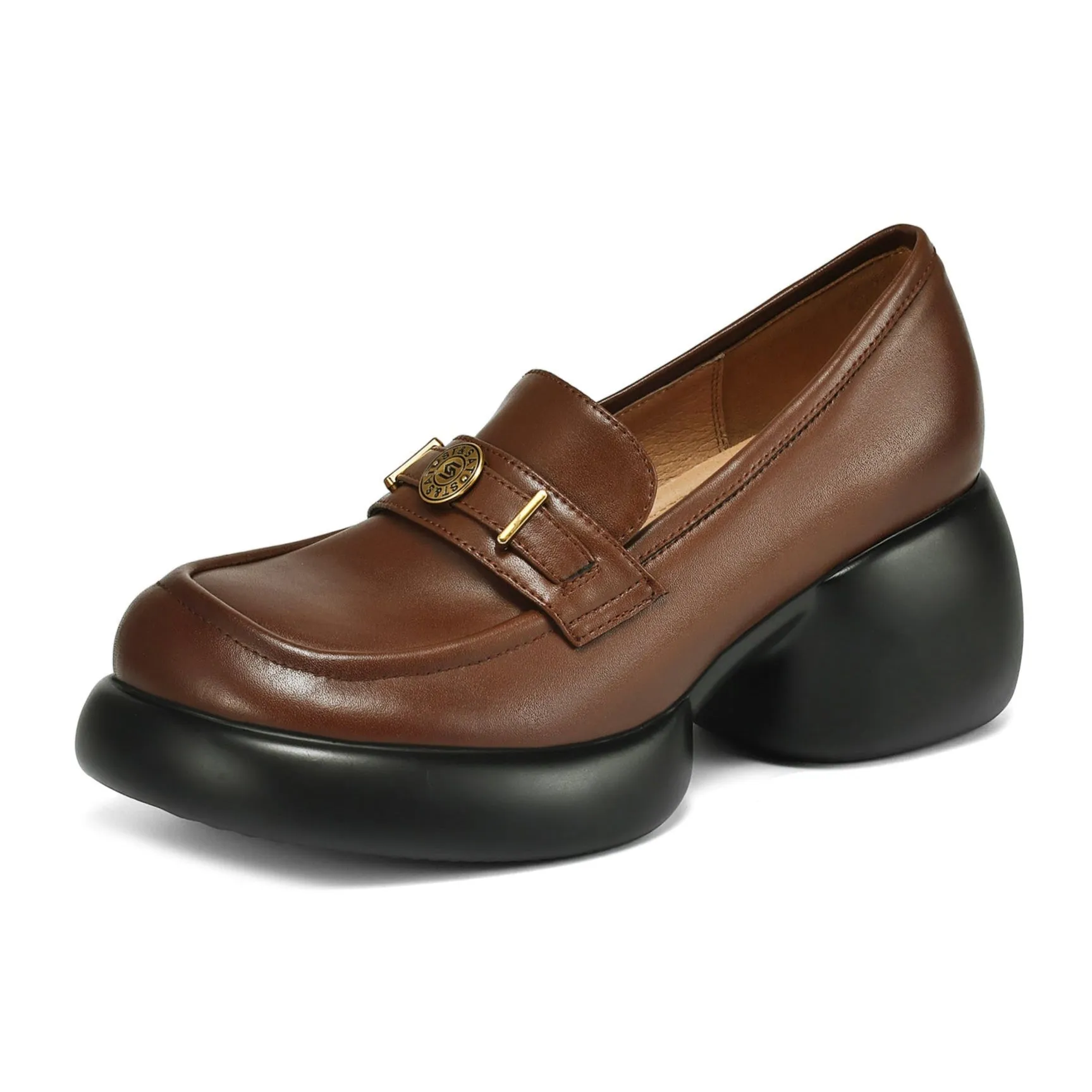 Women's Casual Leather Platform Slip on Chunky Penny Loafers