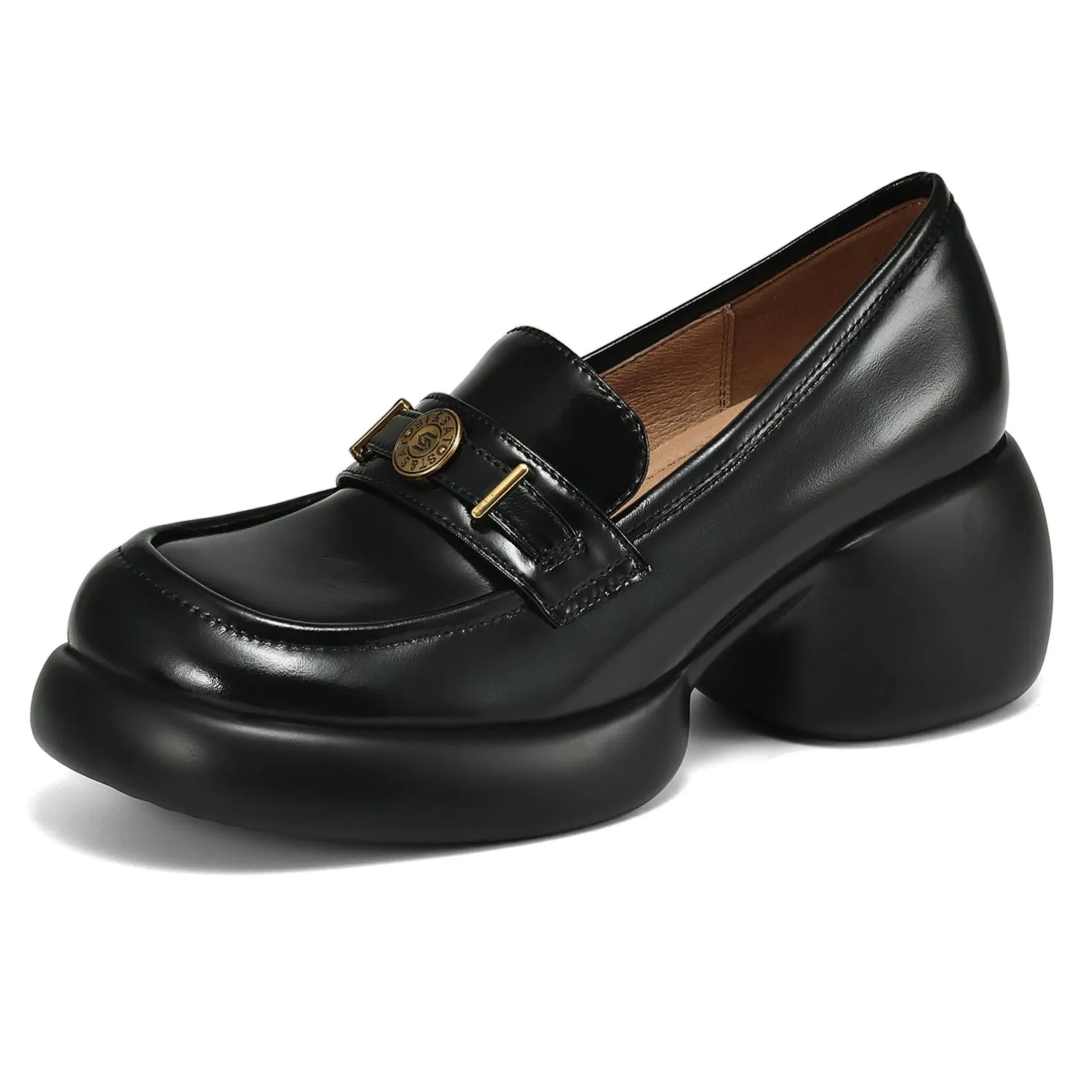Women's Casual Leather Platform Slip on Chunky Penny Loafers
