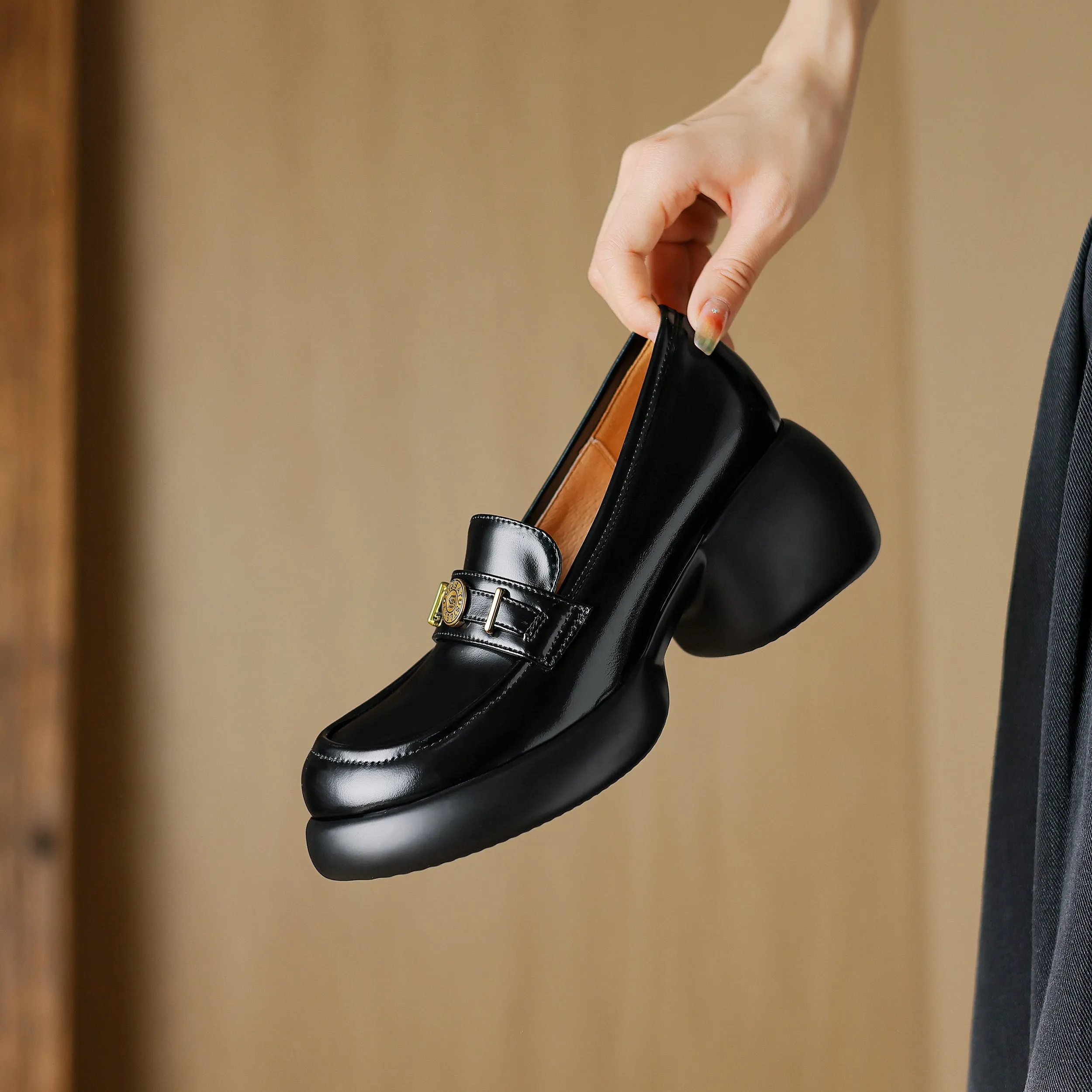 Women's Casual Leather Platform Slip on Chunky Penny Loafers
