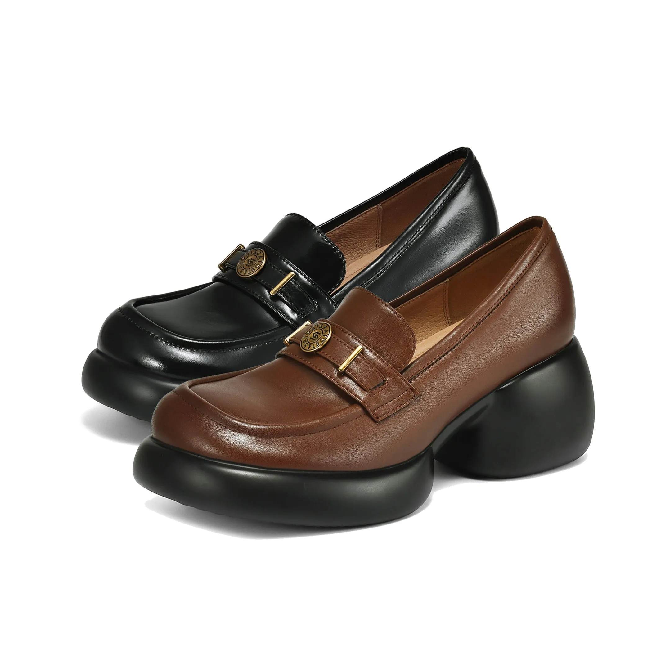 Women's Casual Leather Platform Slip on Chunky Penny Loafers