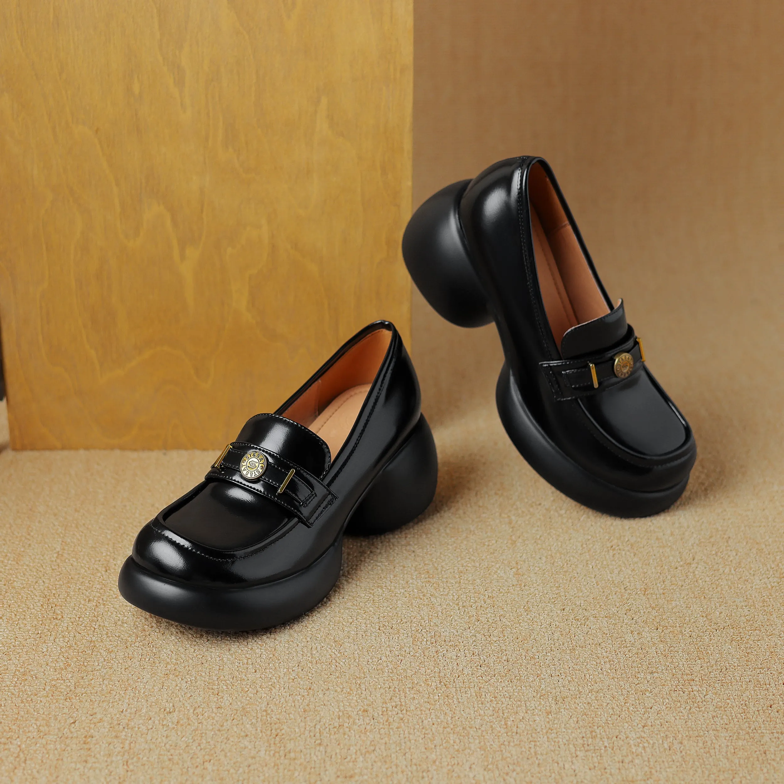 Women's Casual Leather Platform Slip on Chunky Penny Loafers