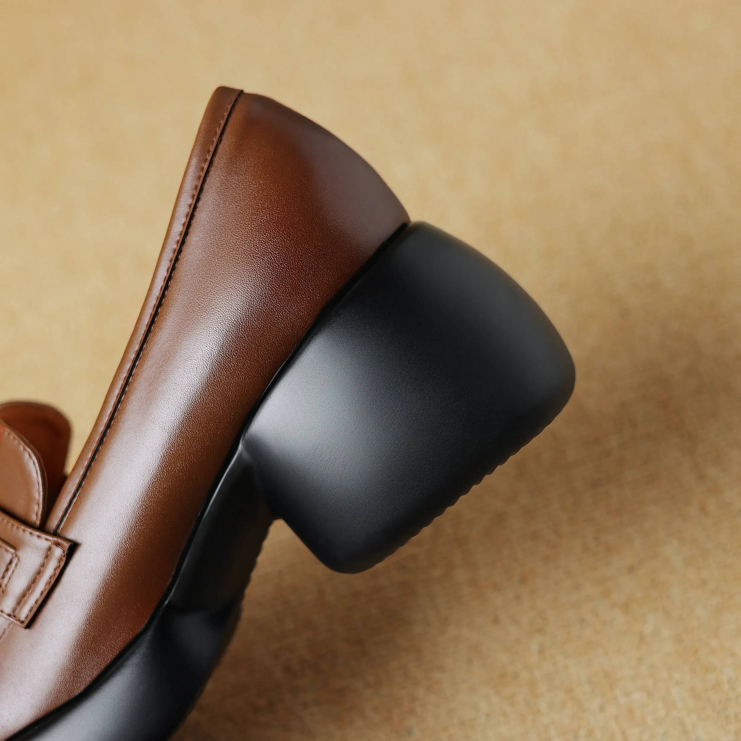 Women's Casual Leather Platform Slip on Chunky Penny Loafers