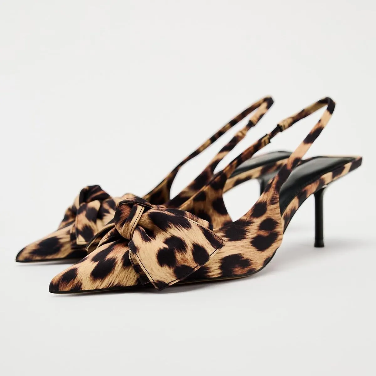Women's Fabric Slingback High Heel Pump Bow Detail On The Front Elastic Strap Around The Back Pointed Toe Wedding Party Office Dance Shoes