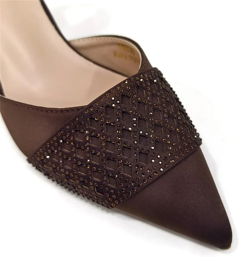 Women’S Fashion Brown Diamond Butterfly Pumps and Bag Set for Party Spike Heel Slingbacks