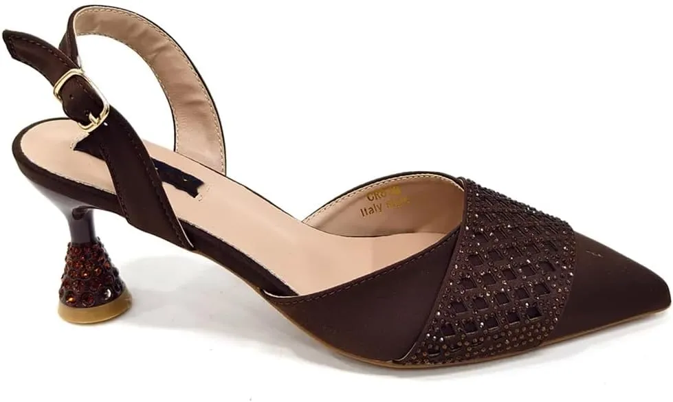 Women’S Fashion Brown Diamond Butterfly Pumps and Bag Set for Party Spike Heel Slingbacks